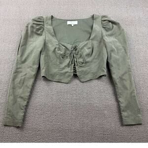 L Academie Blouse Women S Green Lace Up Long Sleeve Cropped Puff Victorian Style
